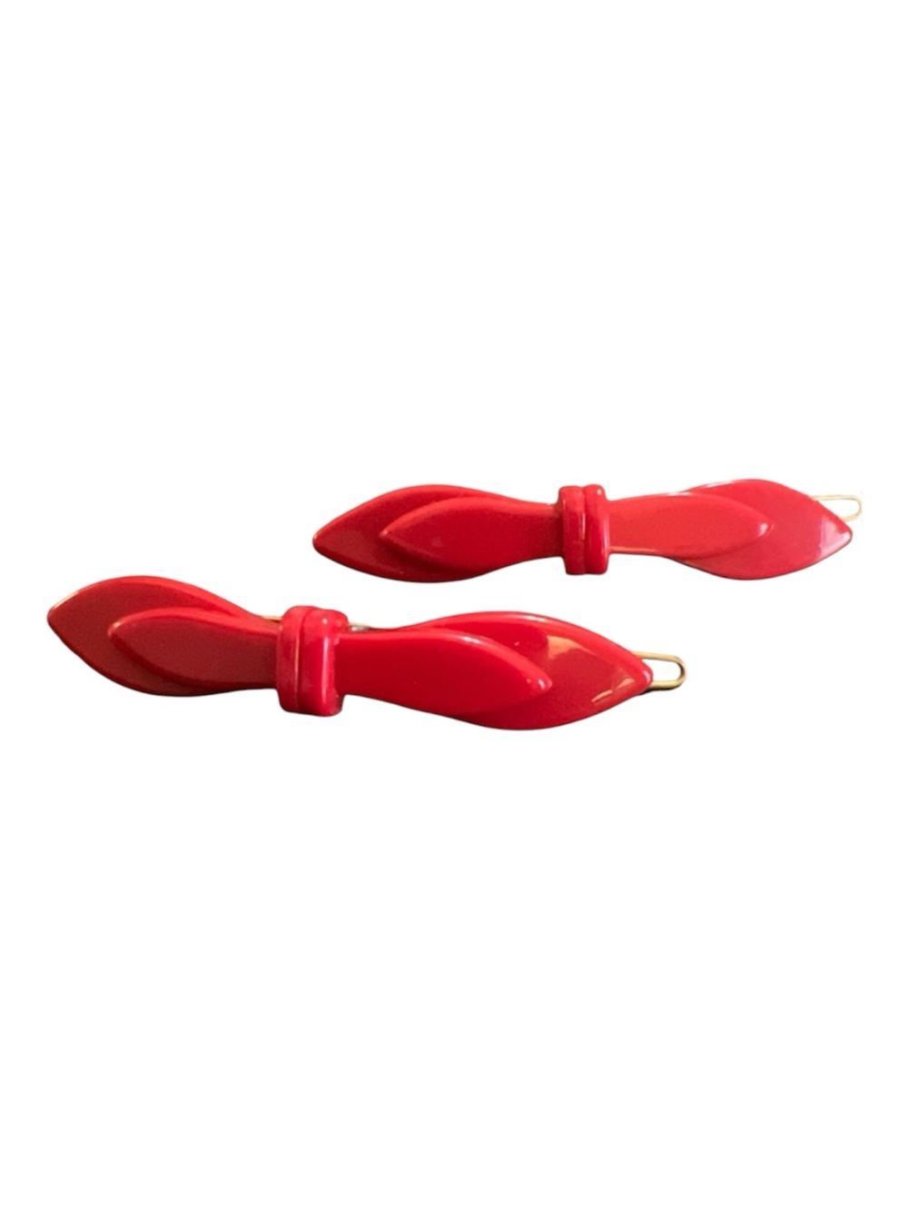 Vintage 1960’s Bright Cherry Red French Bow Barrettes, One Pair, Deadstock